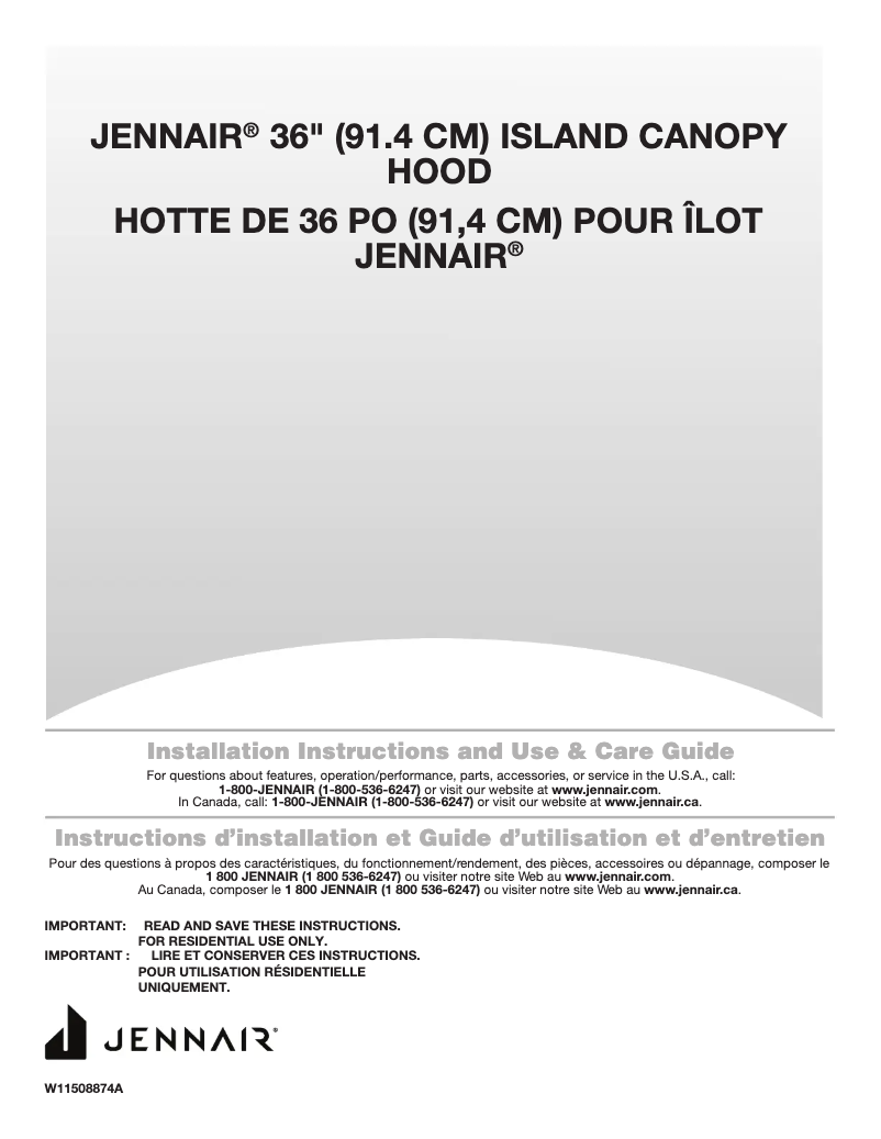 Page 1 de la notice Guide d'installation JennAir JVI0636LS