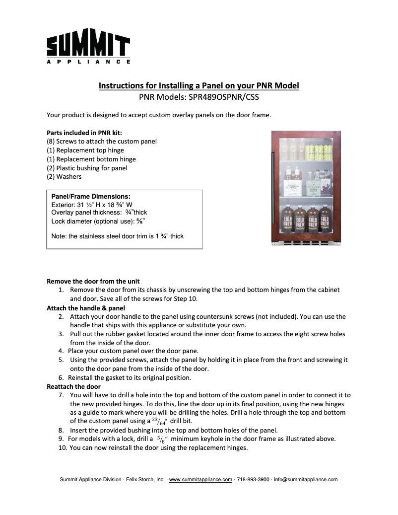 Page 1 de la notice Guide d'installation Summit SPR489OSPNR