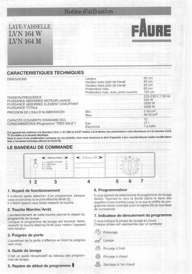Page 1 de la notice Manuel utilisateur Faure LVN164W