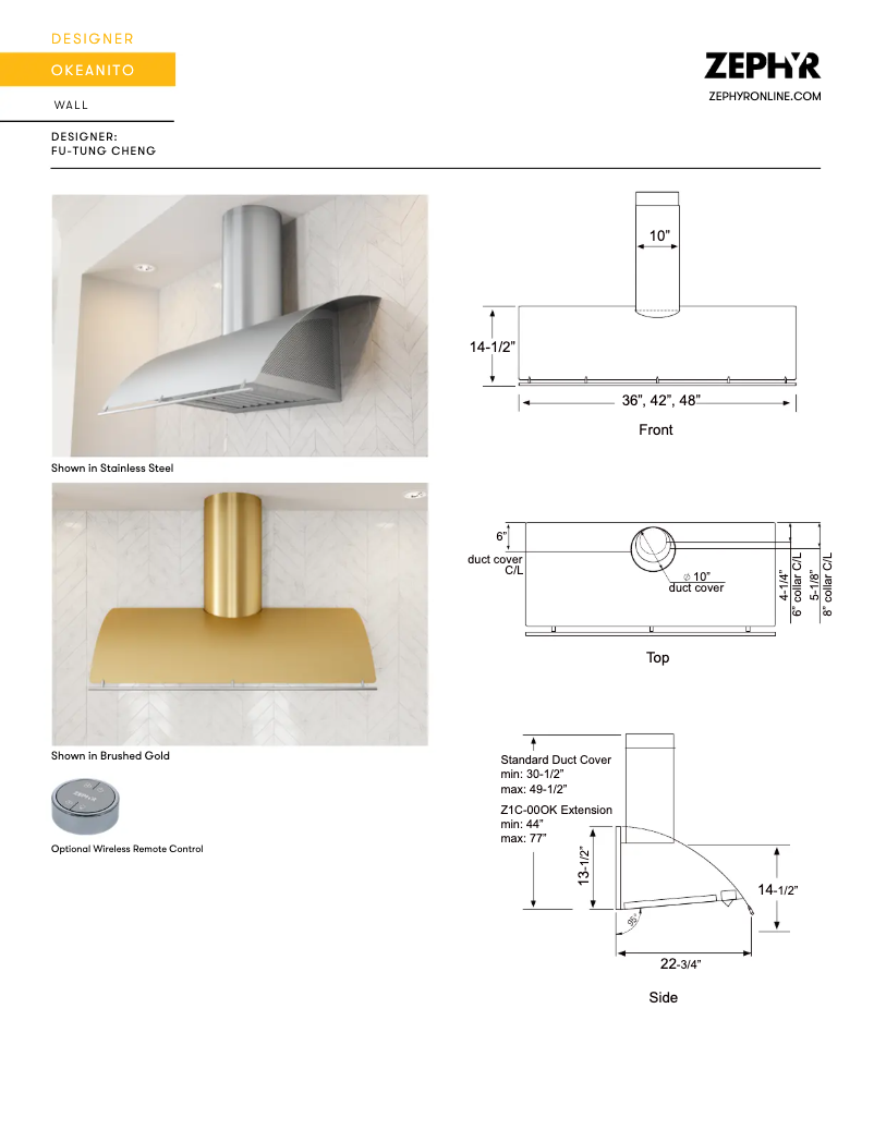 Page 1 de la notice Fiche technique Zephyr COK-E48CSX