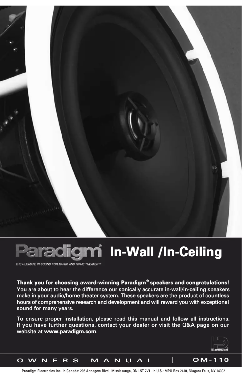 Page n°1 - Manuel utilisateur Paradigm PV-50R