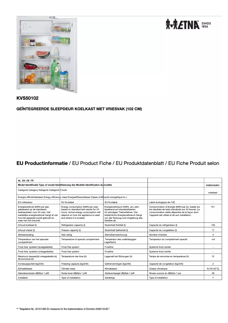 Page n°1 - Fiche technique Etna KVS50102