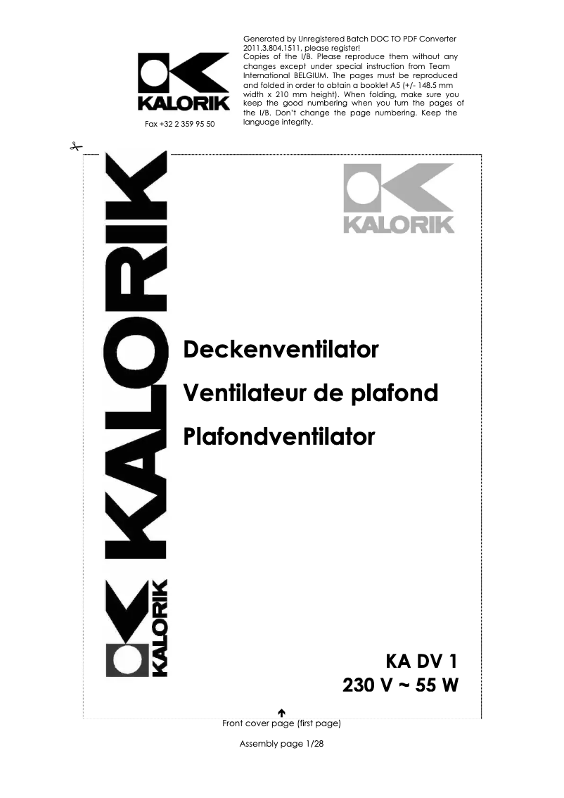 Page 1 de la notice Manuel utilisateur Kalorik KA DV 1