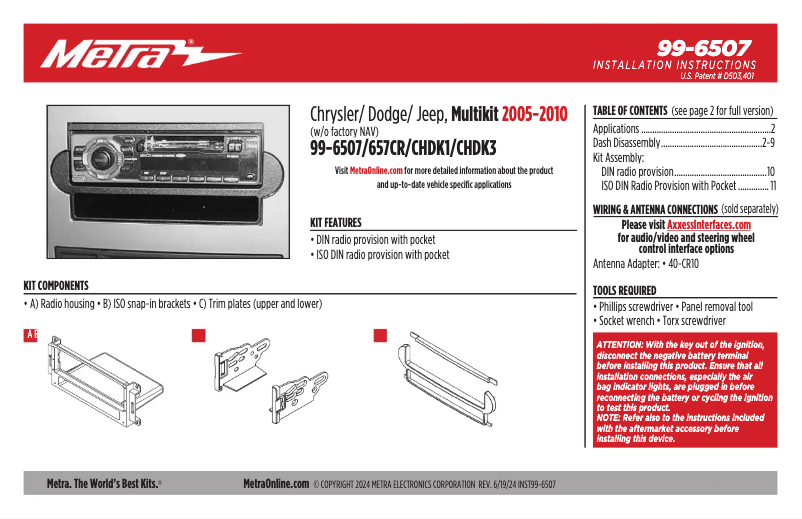 Page n°1 - Manuel utilisateur Metra 99-7311