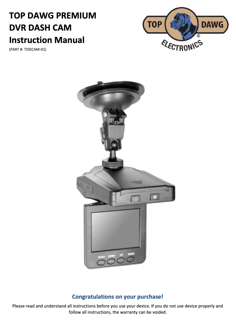 Page n°1 - Manuel utilisateur Top Dawg electronics DVR Dash cam