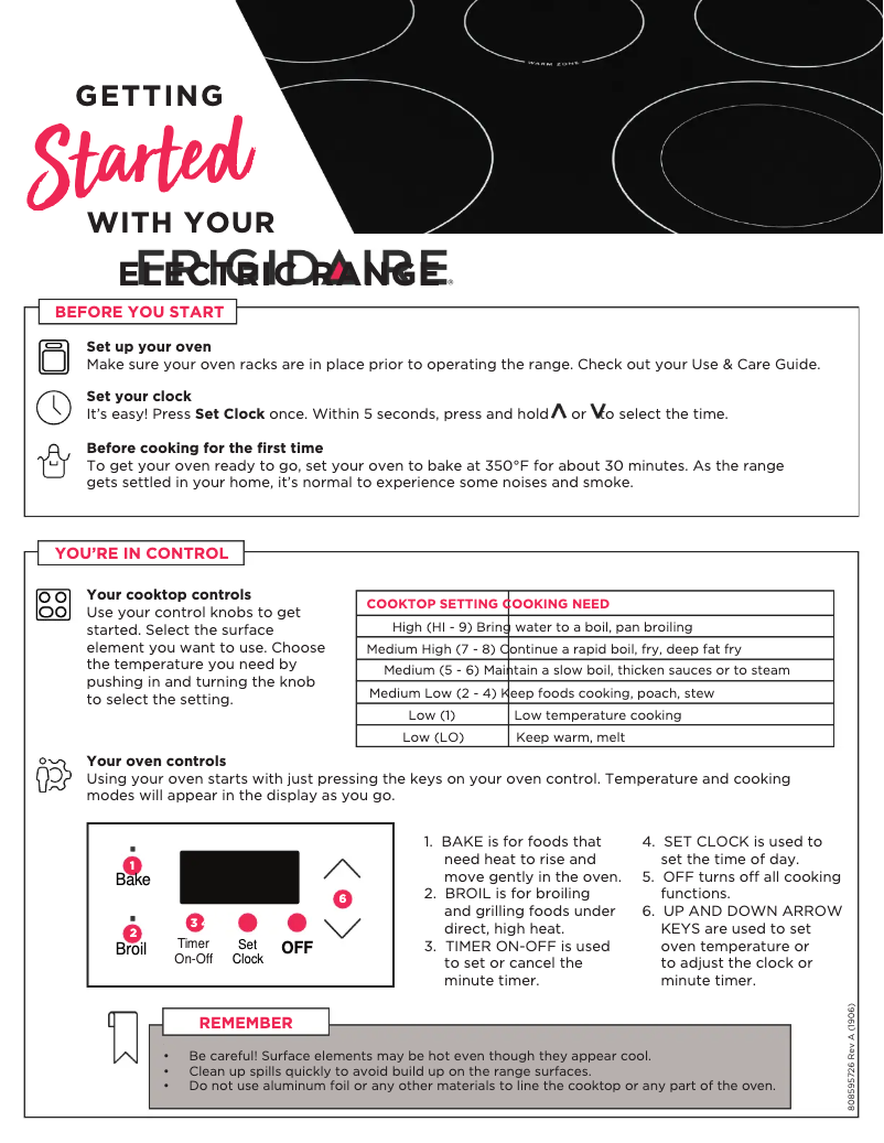 Page n°1 - Guide de démarrage rapide Frigidaire FCRE305LAF