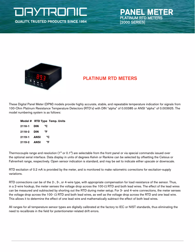 Página 1 del manual Ficha técnica Daytronic 2118-1