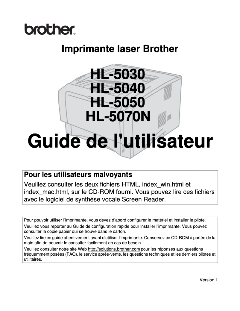 Image de la première page du manuel de l'appareil HL-5050