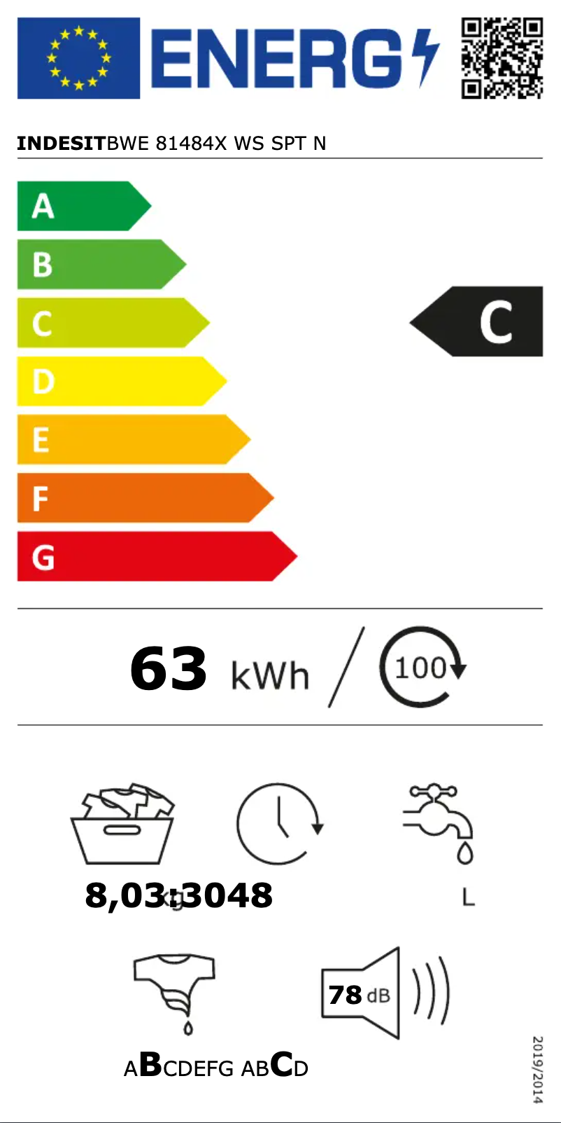Page 1 de la notice Manuel utilisateur Indesit BWE 81484X WS SPT N