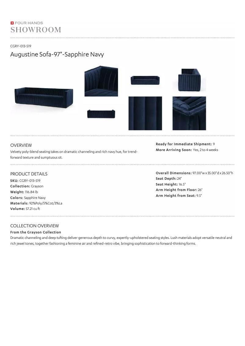 Page 1 de la notice Manuel utilisateur Four Hands Grayson CGRY-013-519