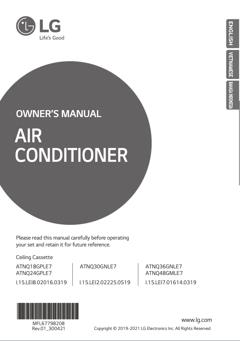 Page 1 de la notice Manuel utilisateur LG ATNQ24GPLE7