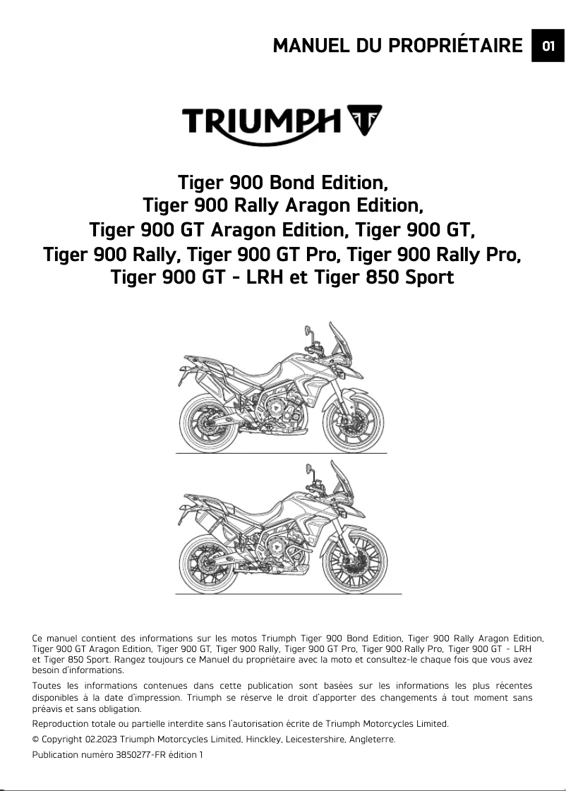 Page 1 de la notice Manuel utilisateur Triumph Tiger 900 Rally Pro (2023)