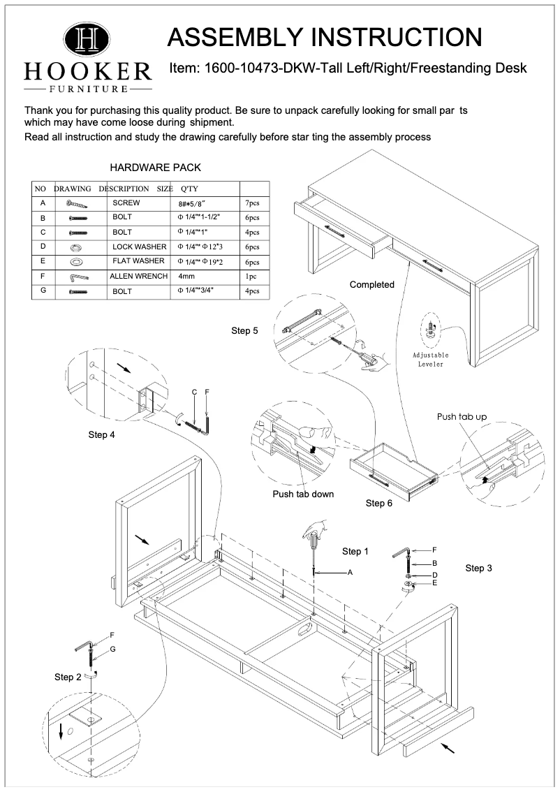 Page n°1 - Manuel utilisateur Hooker 1600-10473-DKW