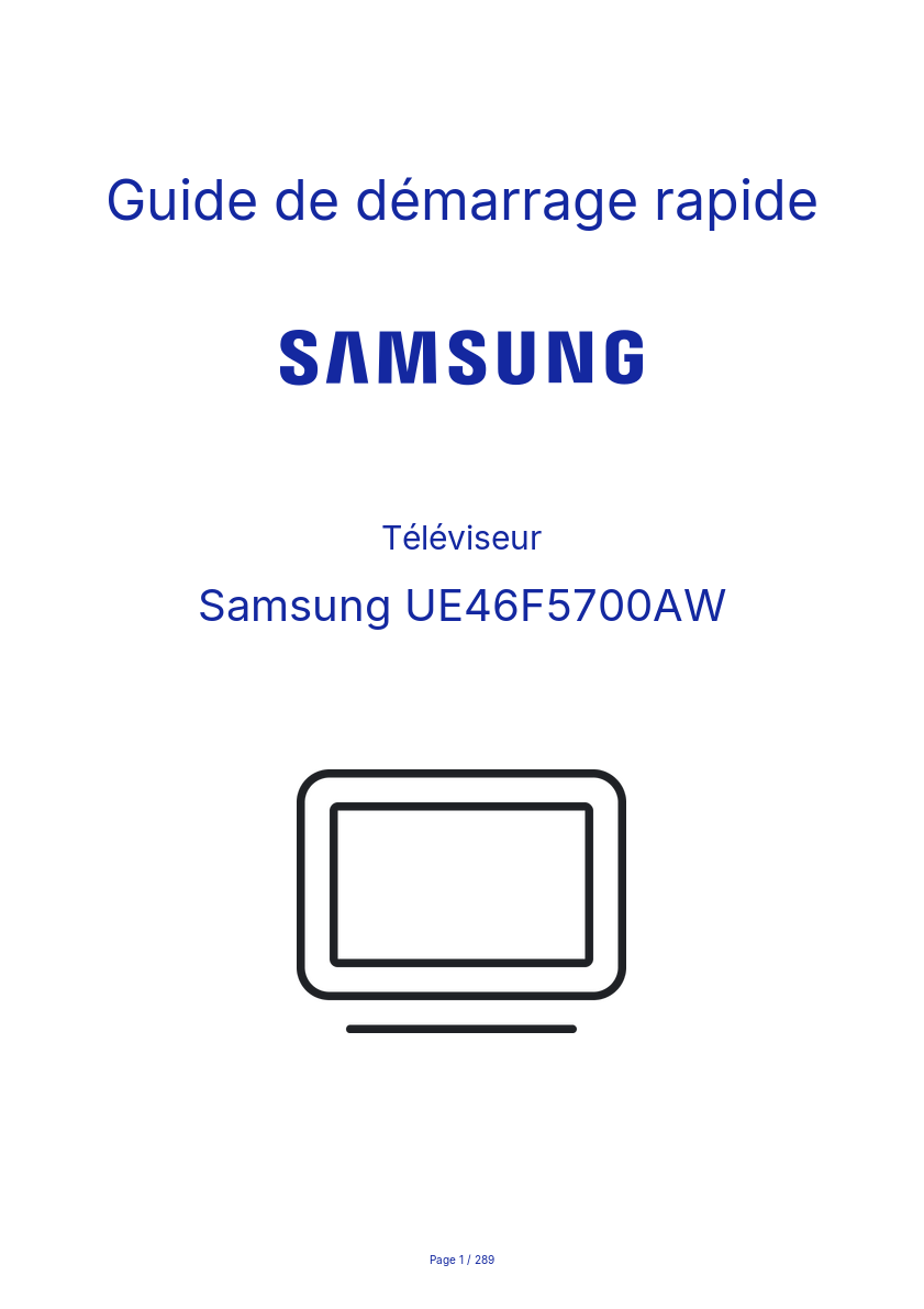 Page n°1 - Guide de démarrage rapide Samsung UE46F5700AW