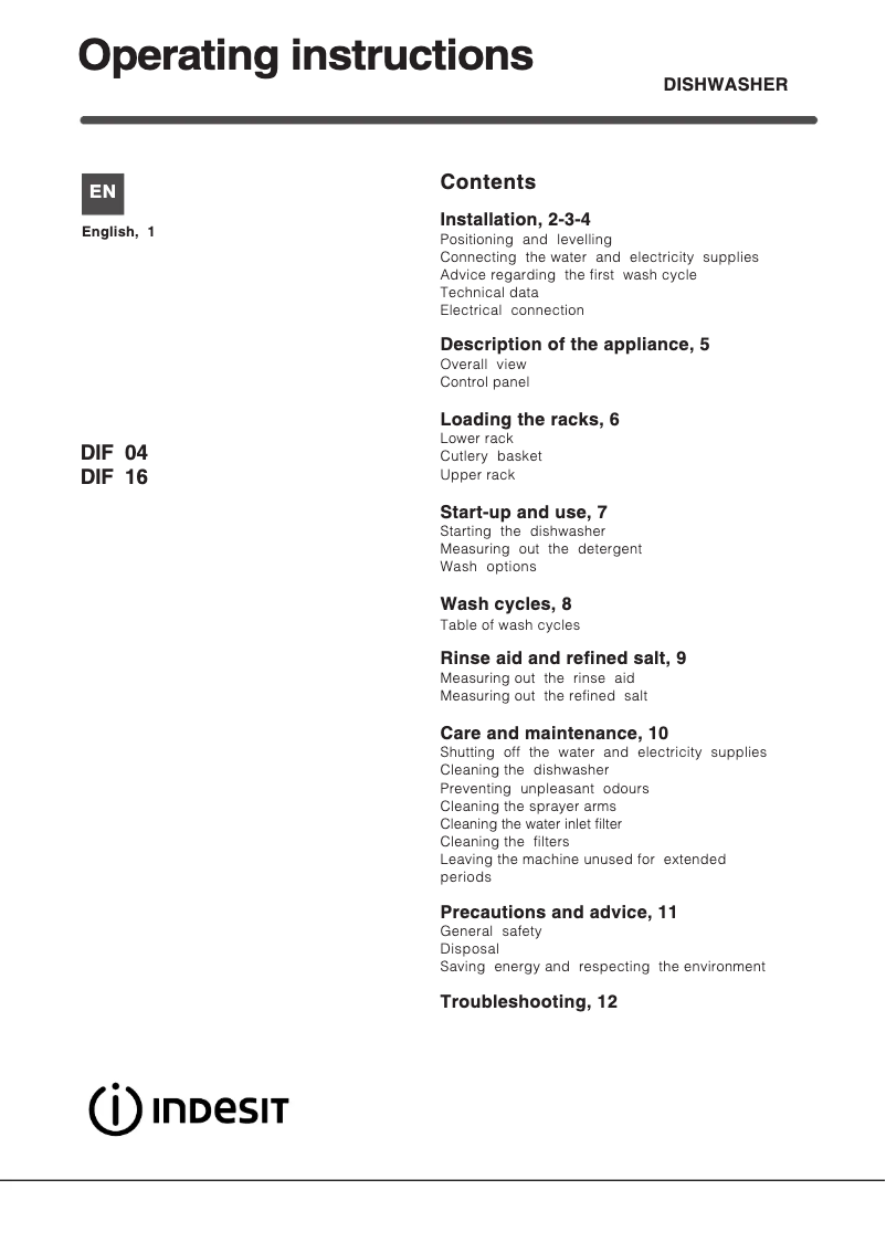 Image de la première page du manuel de l'appareil DIF 16