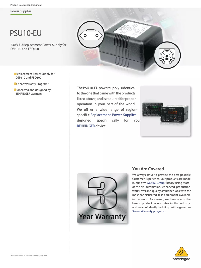 Page 1 de la notice Manuel utilisateur Behringer PSU10-EU