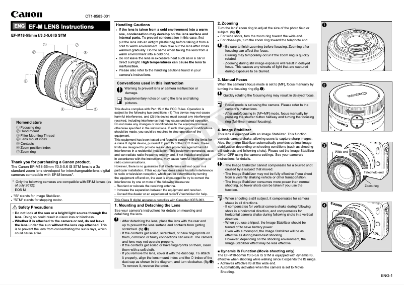 Page 1 de la notice Manuel utilisateur Canon EF-M 18-55mm f/3.5-5.6 IS STM