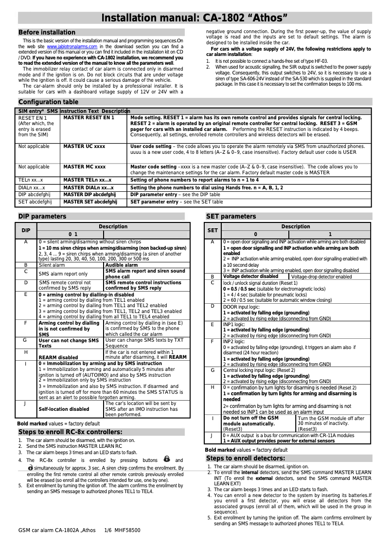Page 1 de la notice Manuel utilisateur Joblotron CA-1802 Athos