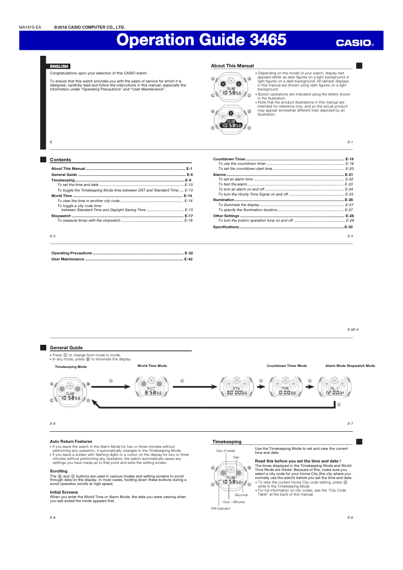 Page 1 de la notice Manuel utilisateur Casio G-Shock DW-5900TH-1ER