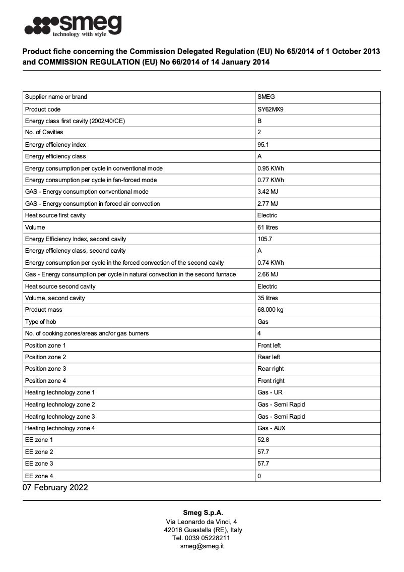 Page 1 de la notice Brochure Smeg SY62MX9