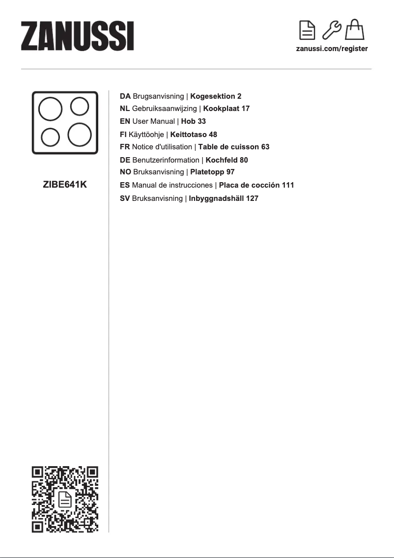 Page 1 de la notice Manuel utilisateur Zanussi ZIBE641K