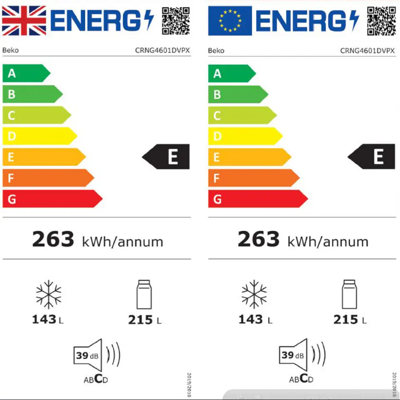 Page 1 de la notice Label énergétique Beko CRNG4601DV