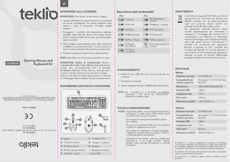 Page n°1 - Manuel utilisateur TEKLIO CGZ8038
