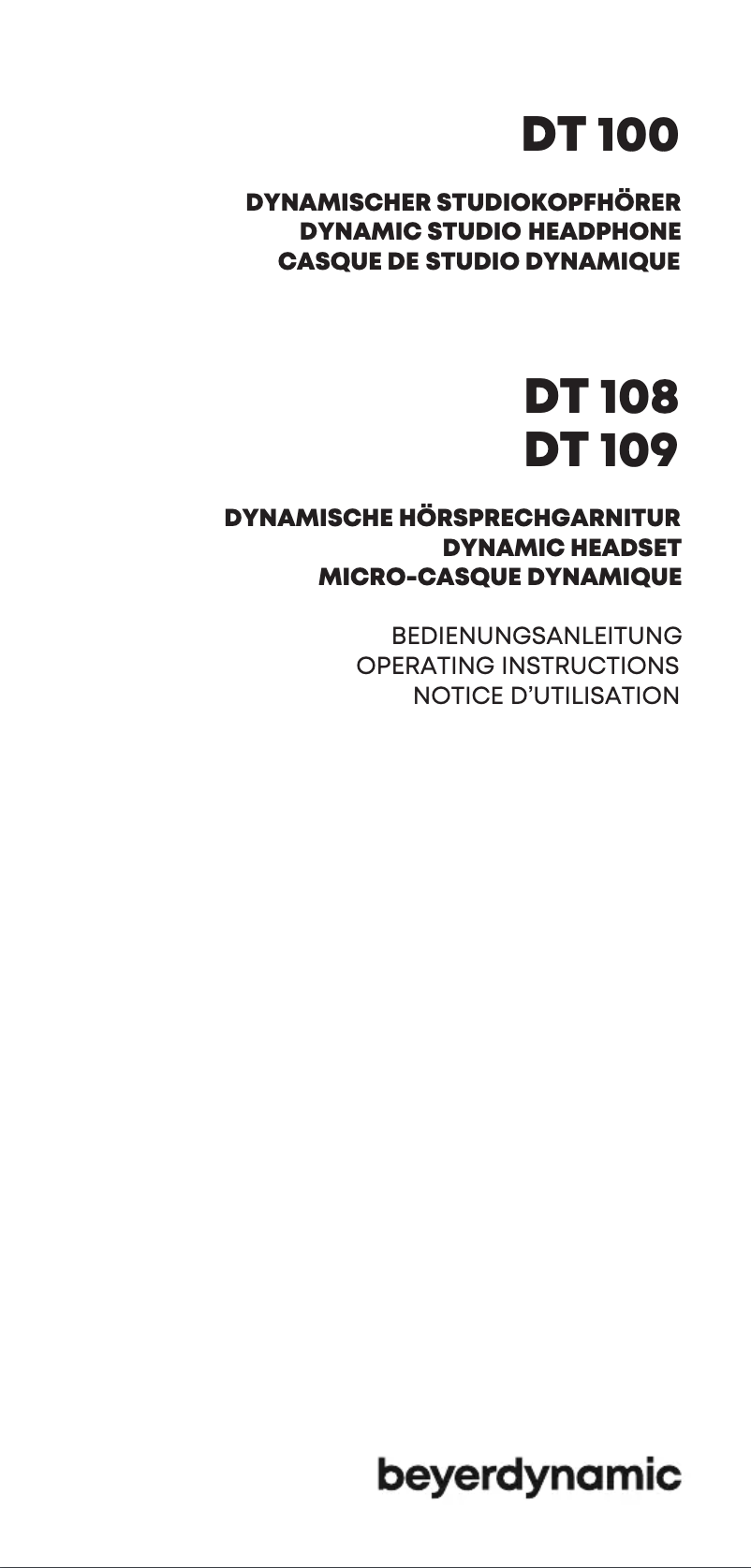 Page n°1 - Manuel utilisateur Beyerdynamic DT 109