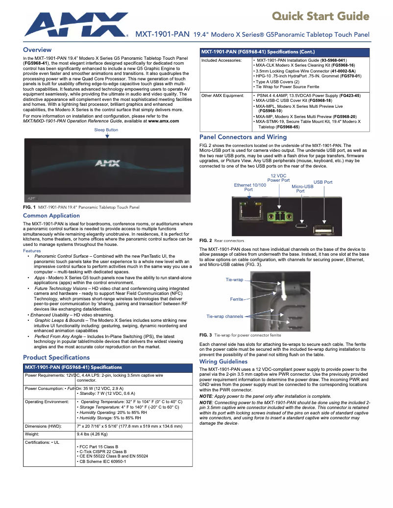 Page n°1 - Manuel utilisateur AMX MXT-1901-PAN