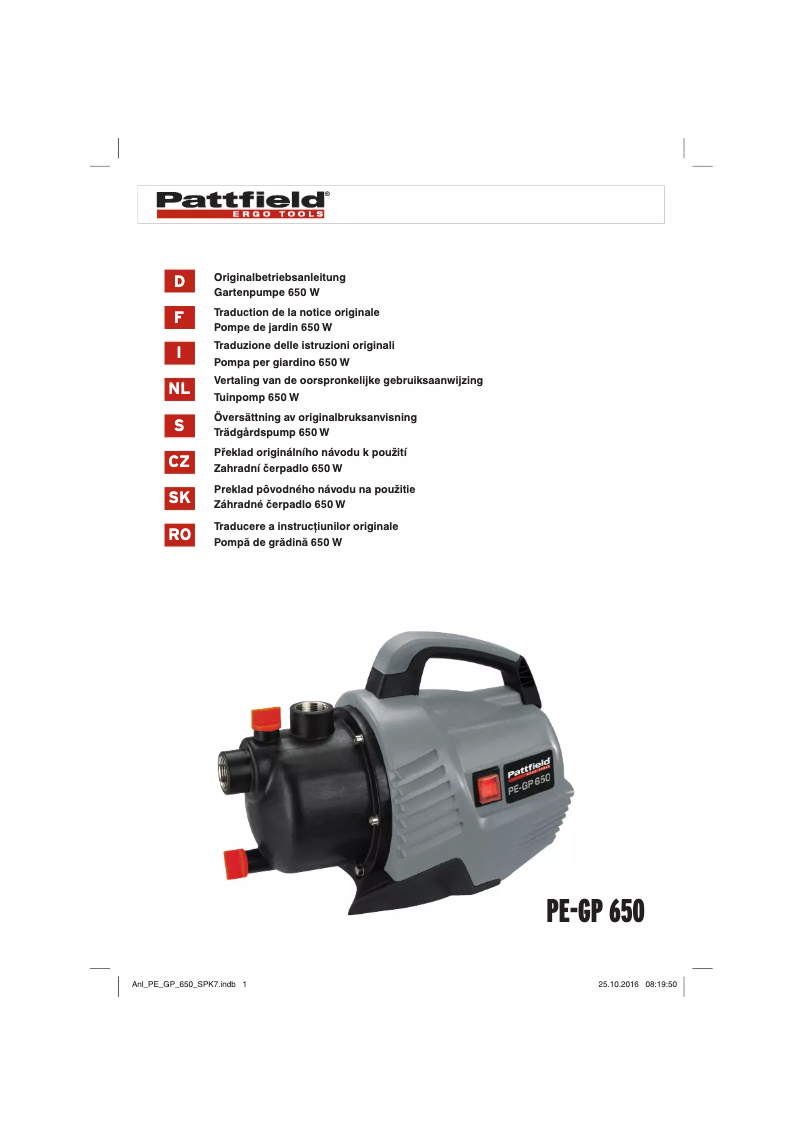 Image de la première page du manuel de l'appareil PE-GP 650