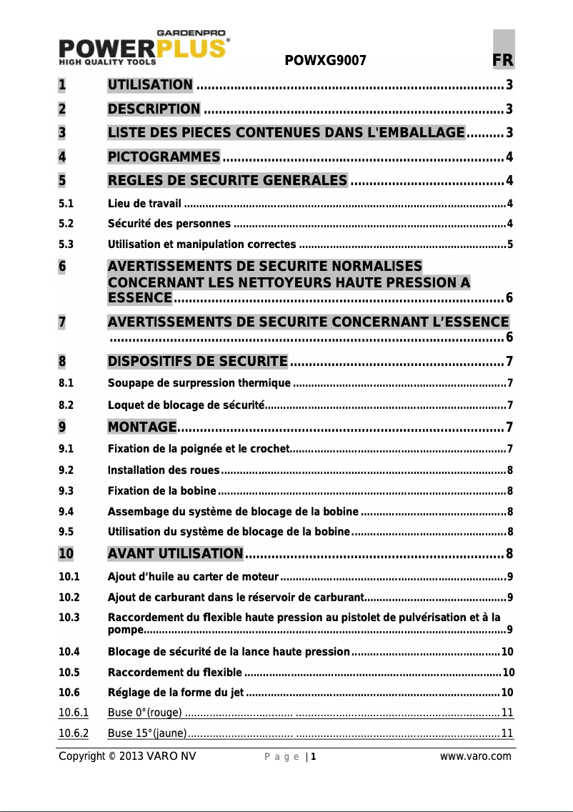 Page 1 de la notice Manuel utilisateur VARO POWXG9007