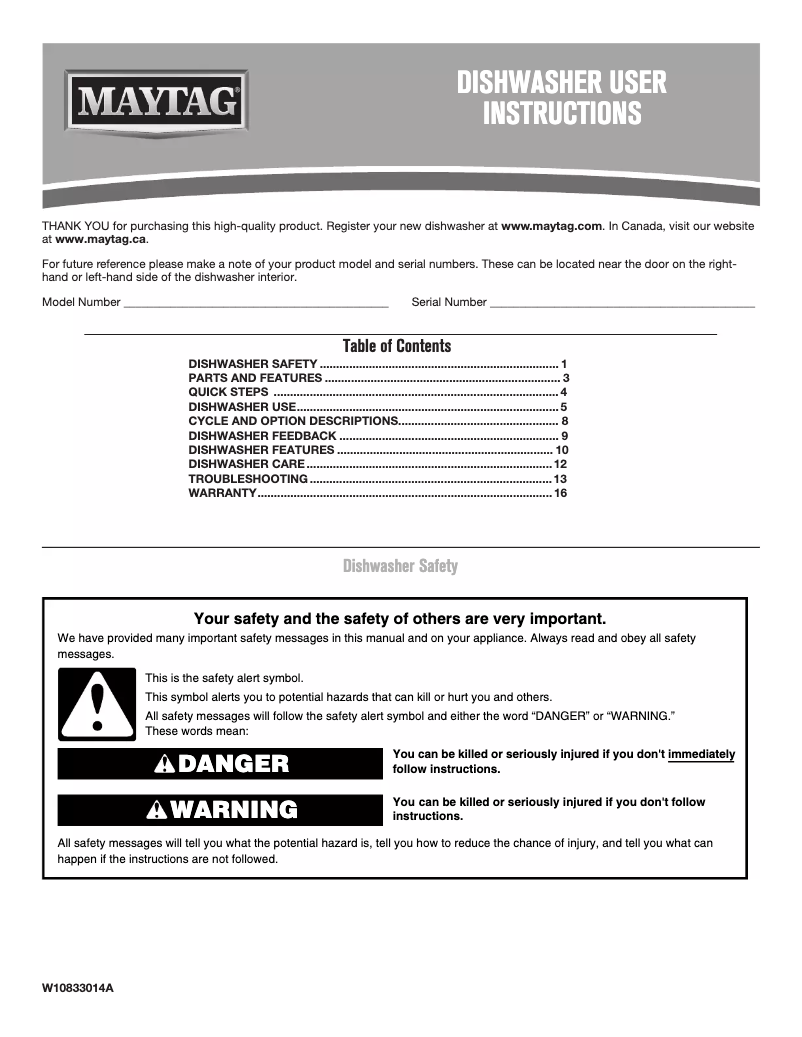 Page n°1 - Manuel utilisateur Maytag MDB8959SFE
