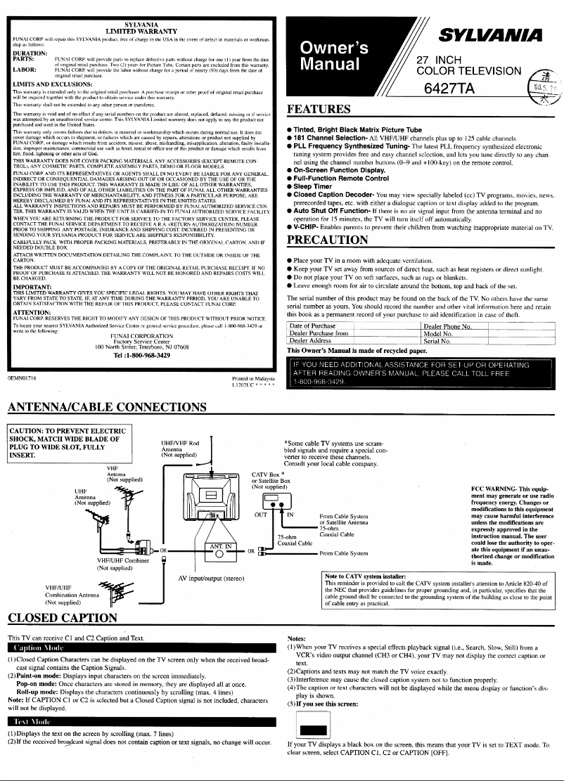 Página 1 del manual Manual de usuario Sylvania 6427TA