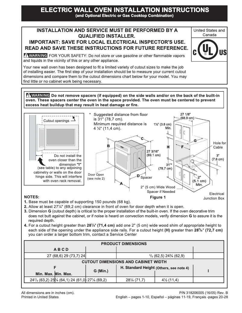 Page n°1 - Guide d'installation Frigidaire FGEW276SPB