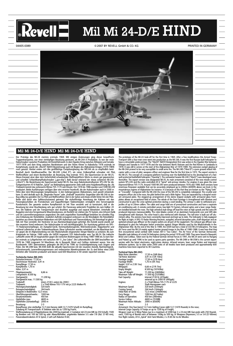 Page 1 de la notice Manuel utilisateur Revell Mil Mi-24D/E HIND