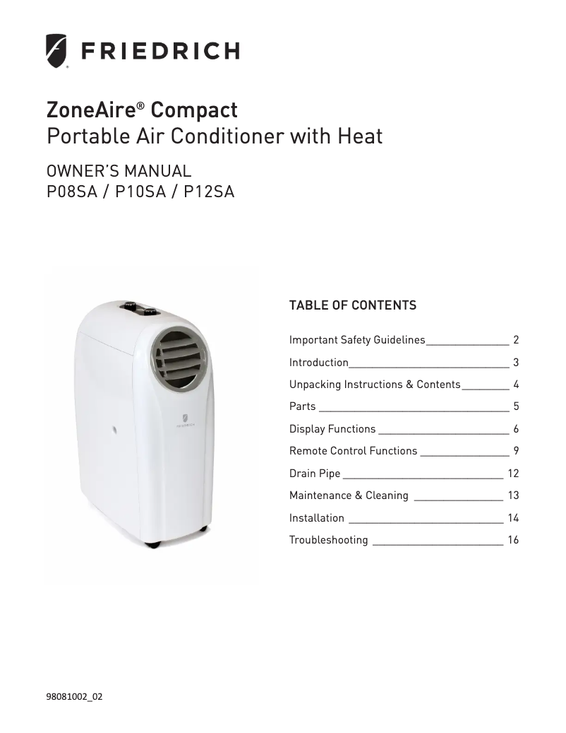 Page n°1 - Manuel utilisateur Friedrich ZoneAire Compact ZCP08SA