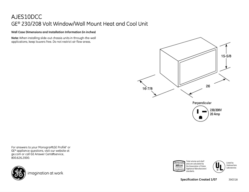 Page n°1 - Fiche technique GE AJES10DCC