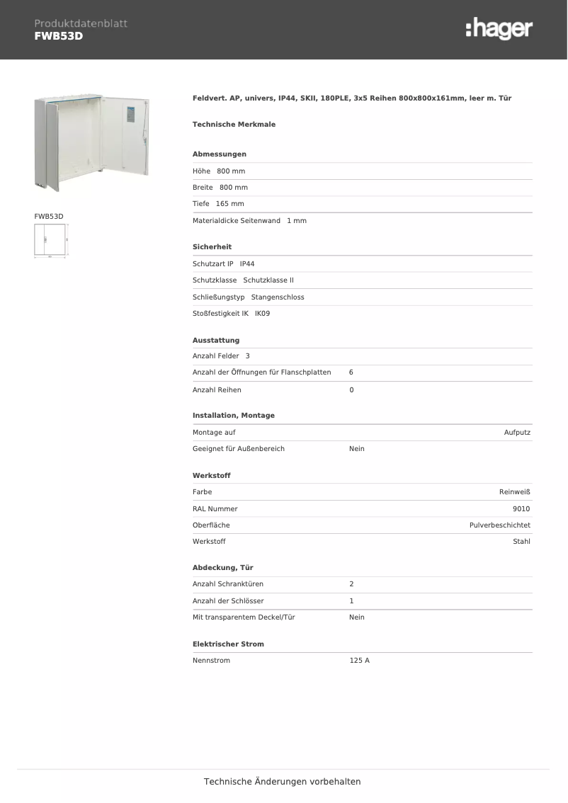 Page n°1 - Fiche technique Hager FWB53D