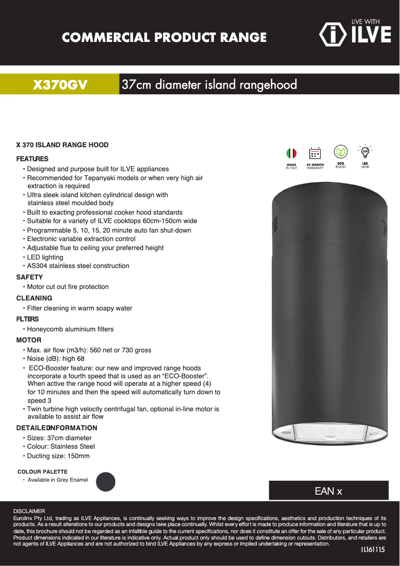 Page 1 de la notice Fiche technique Ilve X370GM