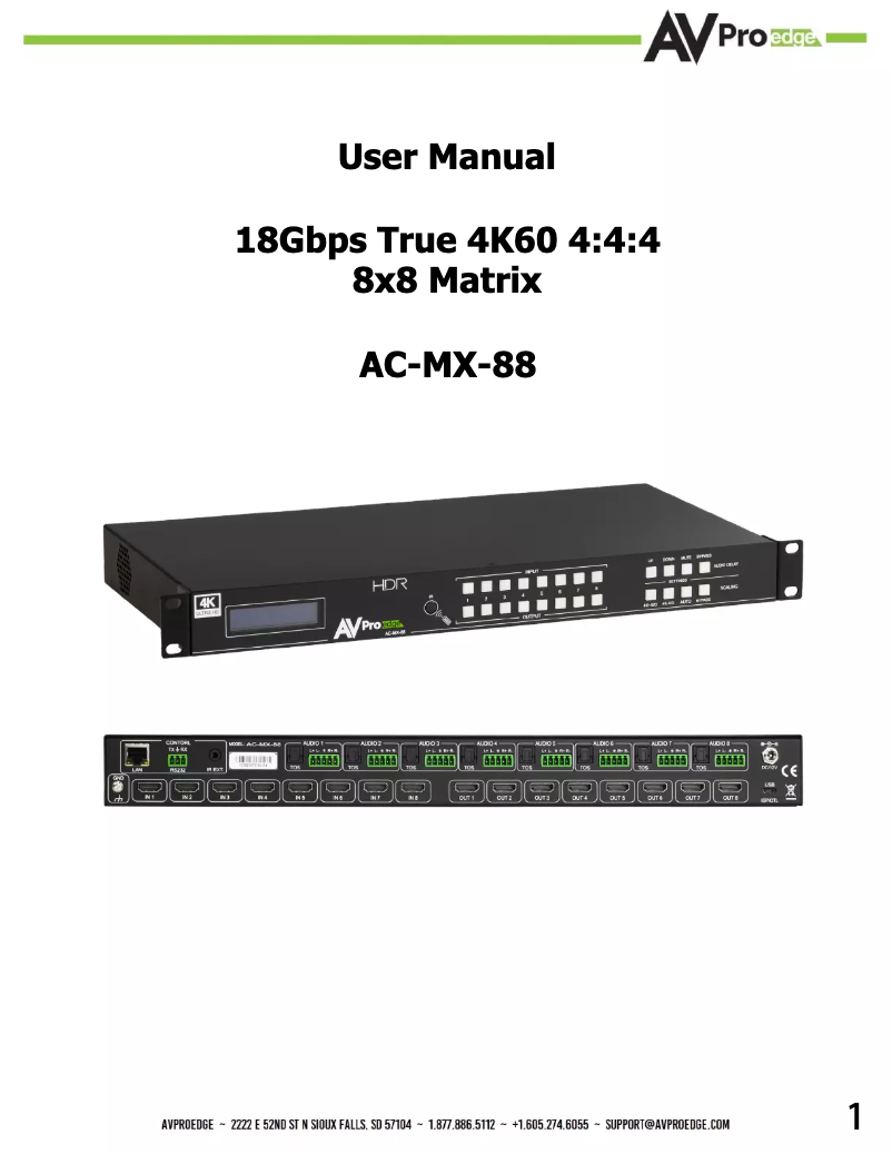 Page n°1 - Manuel utilisateur AVPro Edge AC-MX-88