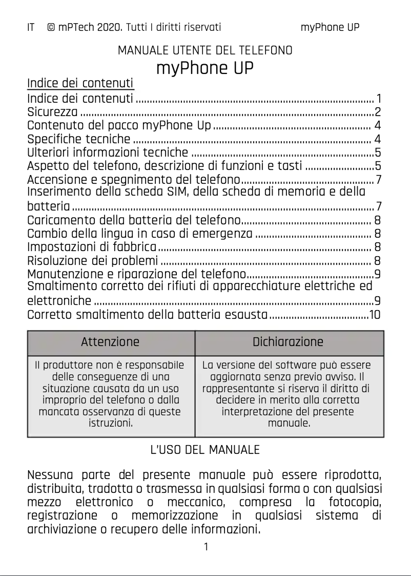 Page 1 de la notice Manuel utilisateur myPhone Up