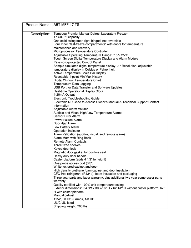 Page 1 de la notice Manuel utilisateur American BioTech Supply ABT-MFP-17-TS