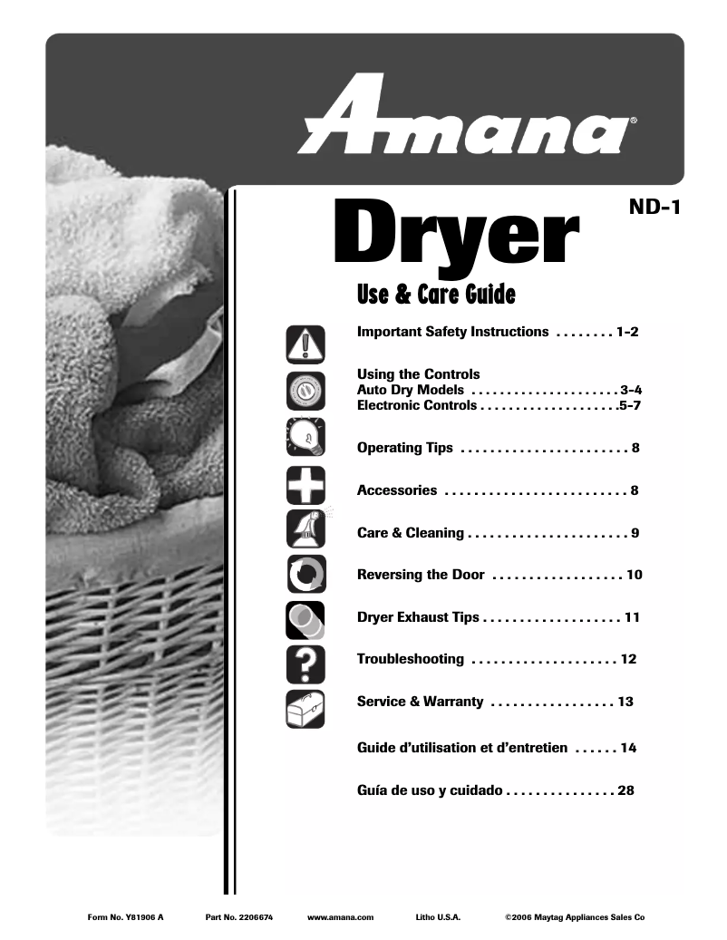 Page n°1 - Manuel utilisateur Amana NDE2335AYW