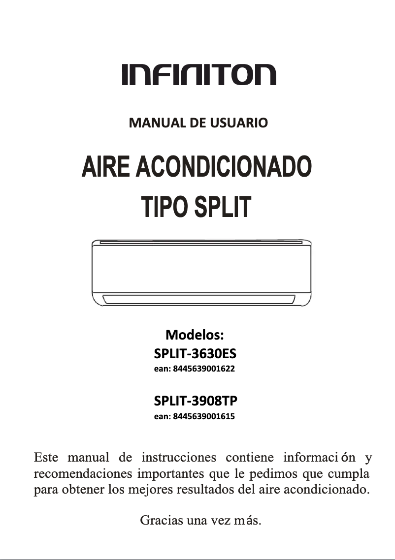 Page n°1 - Manuel utilisateur Infiniton SPLIT-3908TP