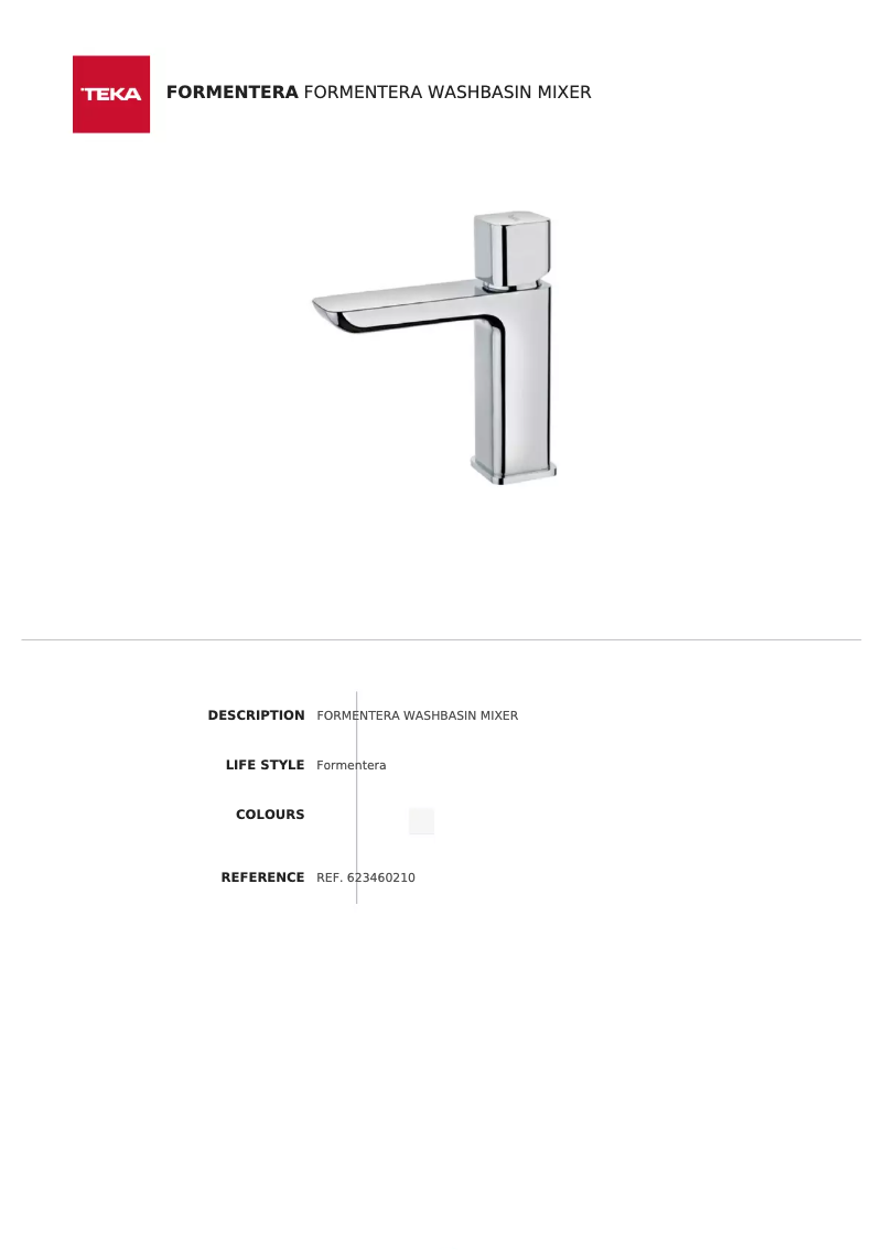 Page 1 de la notice Fiche technique Teka Formentera