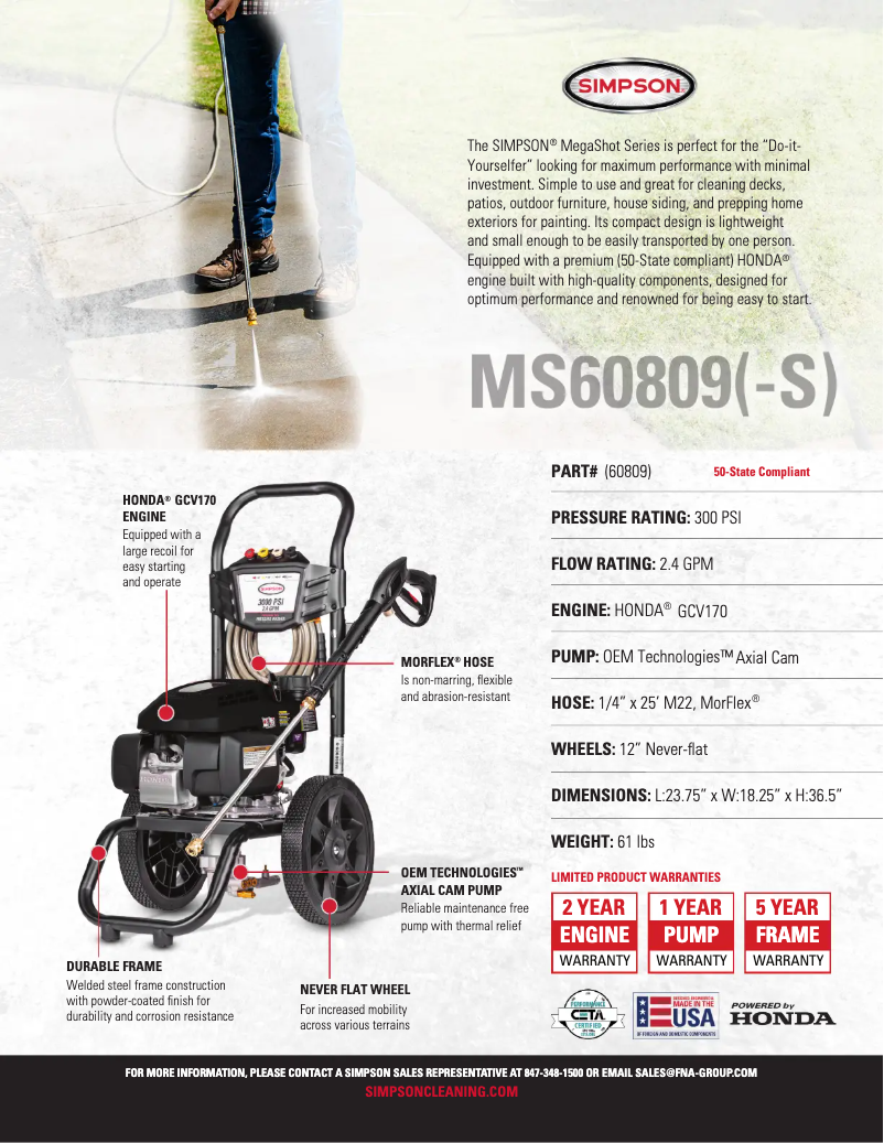 Page n°1 - Fiche technique Simpson MegaShot MS60809-S