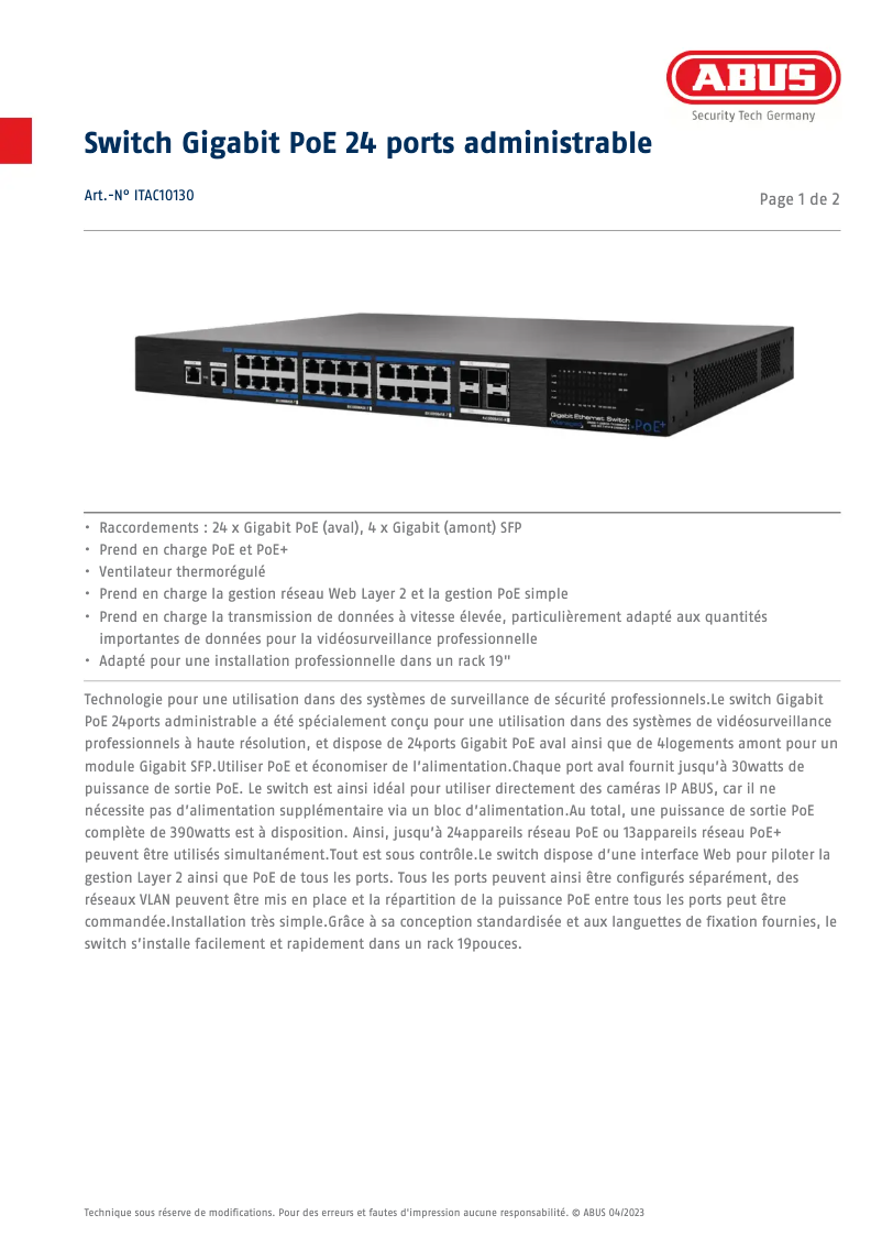Página 1 del manual Ficha técnica Abus ITAC10130