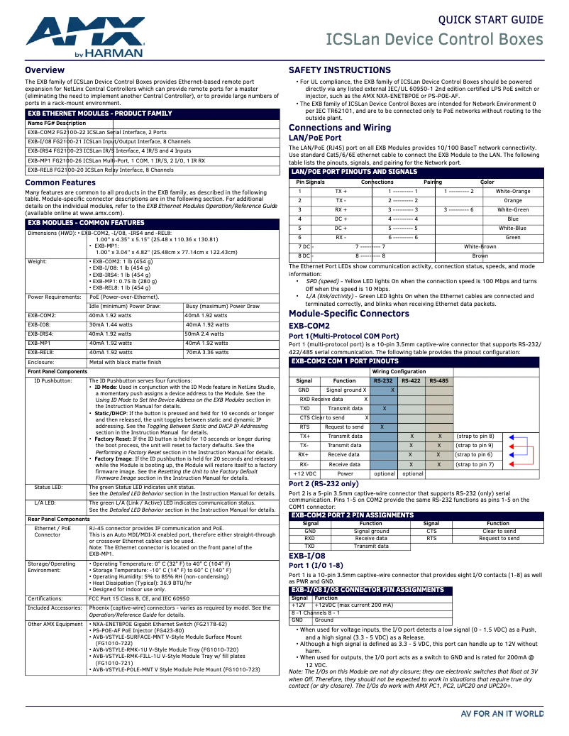 Page 1 de la notice Guide de démarrage rapide AMX EXB-I/O8