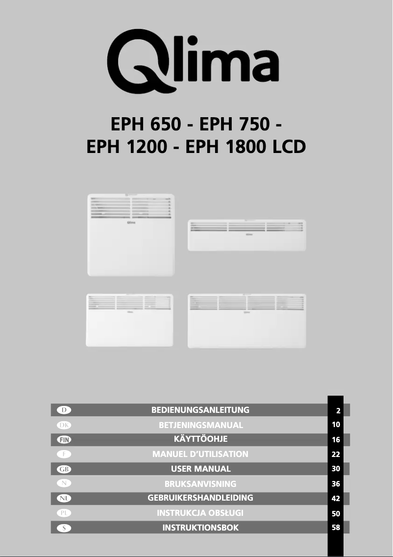 Page n°1 - Manuel utilisateur Qlima EPH1200LCD