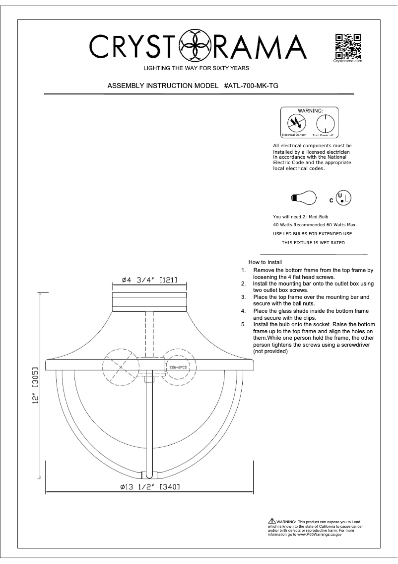 Page 1 de la notice Manuel utilisateur Crystorama Atlas ATL-700-MK-TG